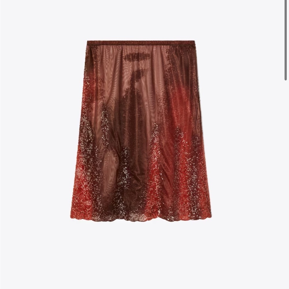 New Tory Burch Embellished Jersey Mesh Skirt - Picture 4 of 9